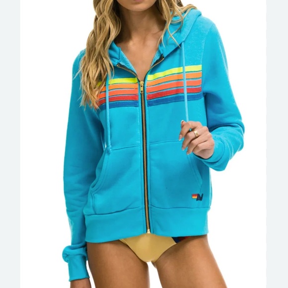 Aviator Nation 5 Stripe Zip Hoodie Sweatshirt